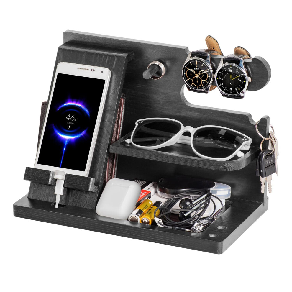 Alivebyte Gifts For Men Fathers Day Dad Wood Phone Docking Station Bedside Organiser Him Father S Grandad Birthday Husband Wife Mum Anniversary Xmas Brown/Black 5051222401859