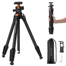 K&F CONCEPT 64"/163cm Compact Camera Tripod, Lightweight Travel Tripod for DSLR Camera and Phone, Video Tripod Stand with Phone Clip, Bluetooth,