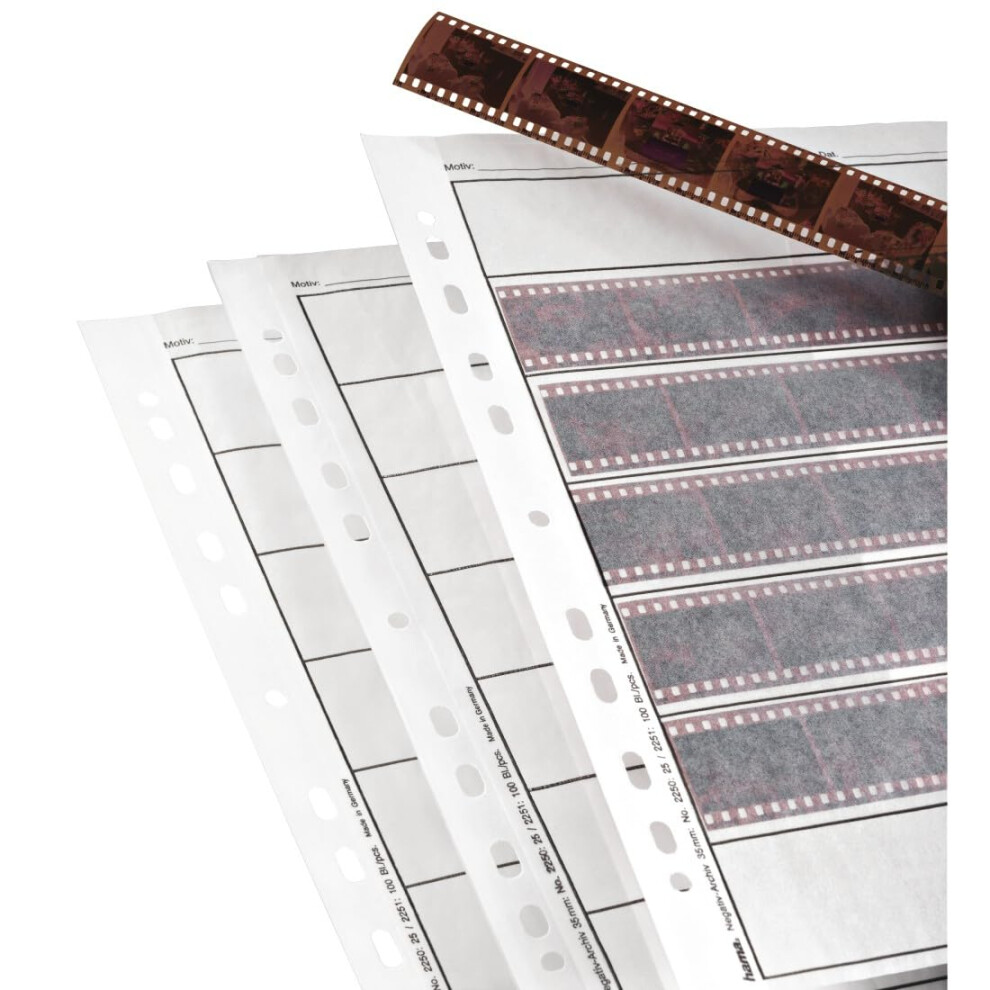 Hama 100 Negative Archiving Sleeves For 7 Small Picture Strips With 6 Pictures Each | 4,200 Negatives | Glassine 5051222407462