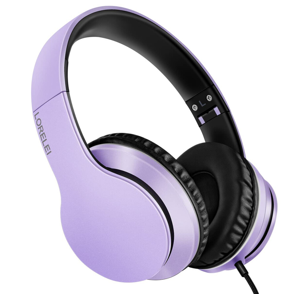 Lorelei X6 Over-Ear Headphones With Microphone, Lightweight Foldable & Portable Stereo Bass With 1.45M No-Tangle Wired For Smartphone Tablet Mp3/4 5051222405345