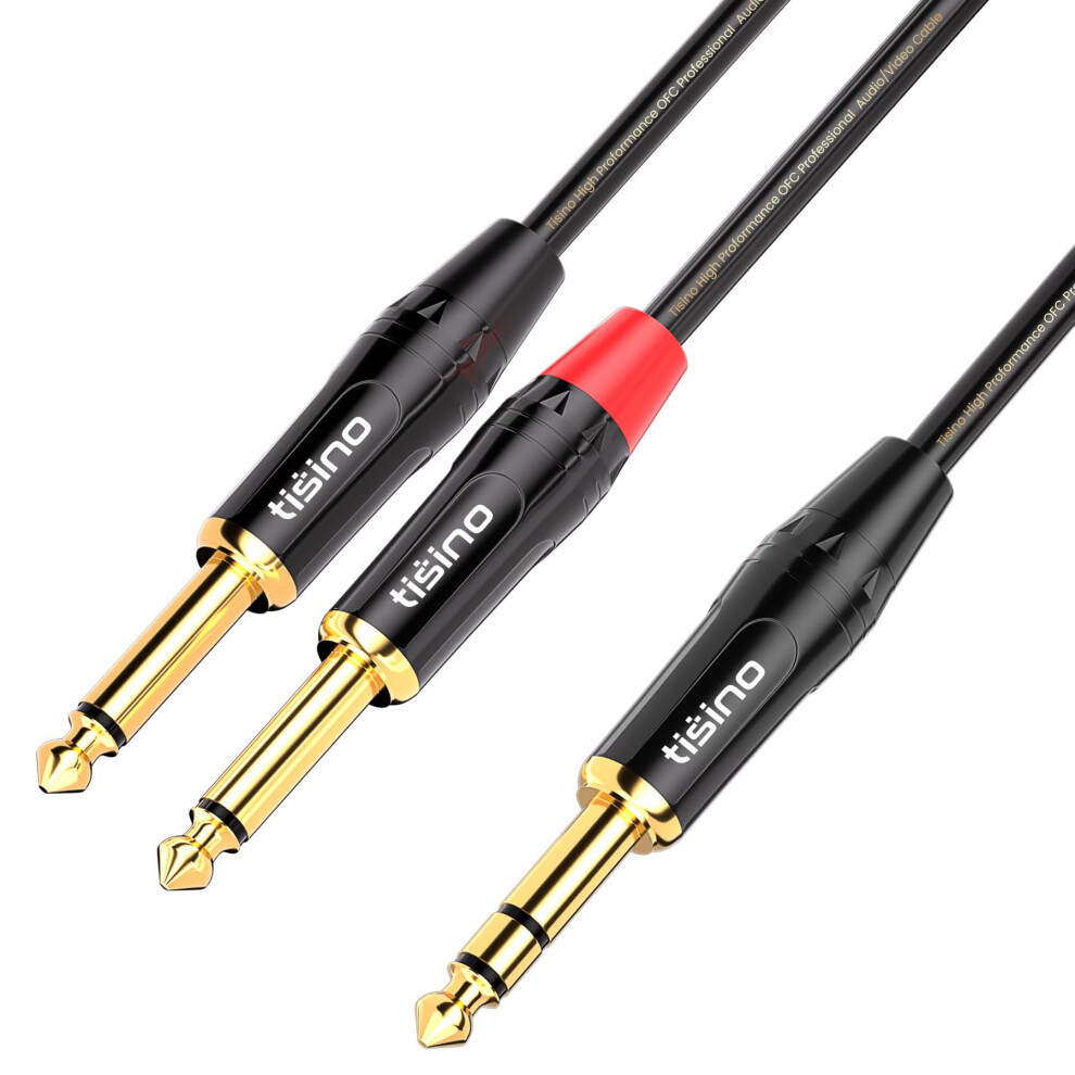 Tisino 6.35Mm Trs Stereo Jack To Dual 6.35Mm Ts Mono Plug Y-Splitter Insert Cable Lead Stereo Jack Cables - 1M 5051222404416