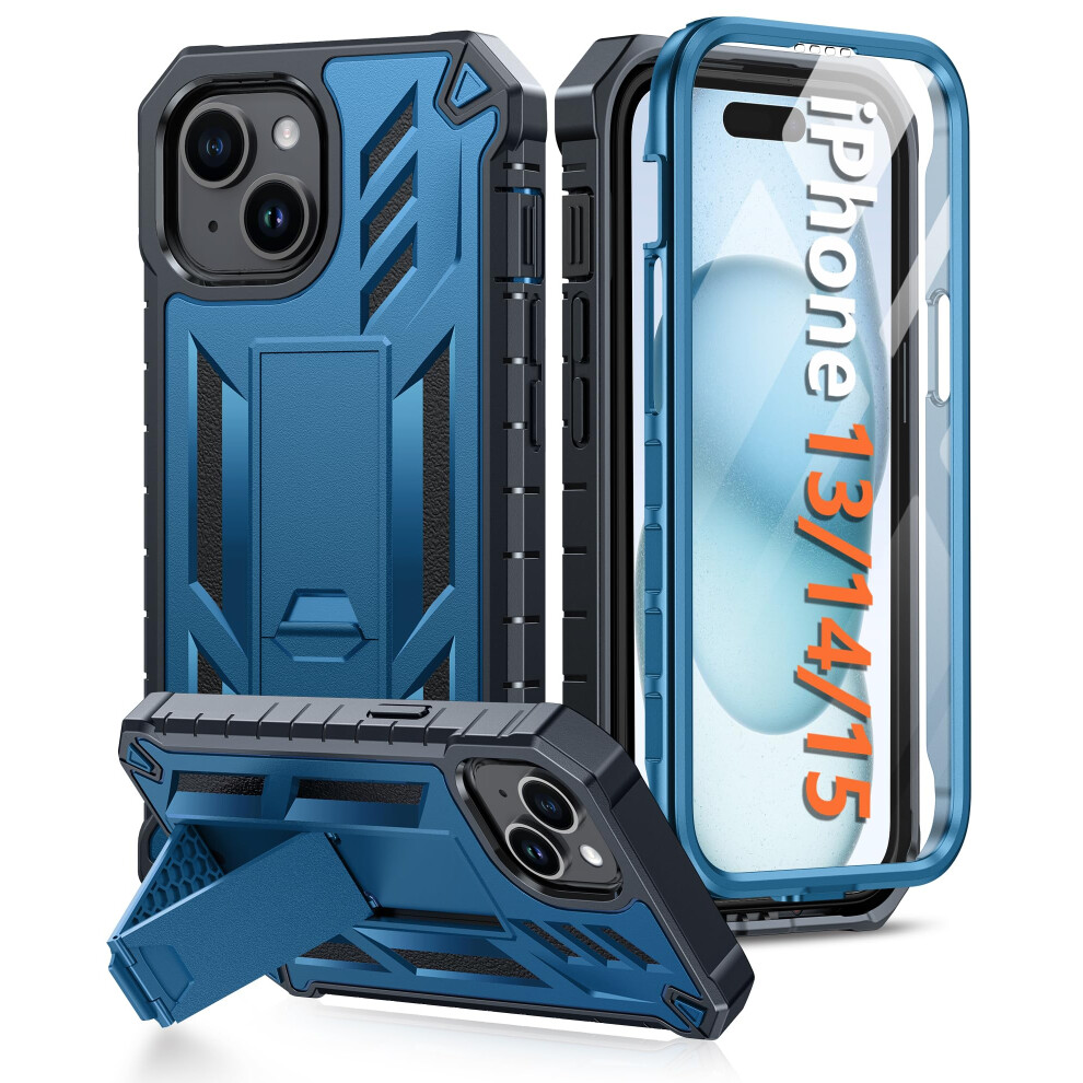 Fntcase For Iphone 15/14/13 Case: Shockproof Military Grade Protective Cover With Kickstand - Dual Layer Matte Drop Proof 6.1 Inch - Blue 5051222408582