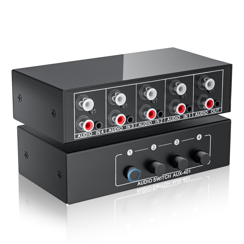 3.5Mm Aux + Rca L/R Audio Switch Box 4 In 1 Out Bidirectional, Bolaazul Stereo Audio Switcher Selector 4X1 Passive A/B Analog Audio Selector No Power 5051222406991