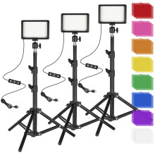 LED Photo Video Light 3-Pack, Ci-Fotto Dimmable 5600K USB LED Continuous Light Photography Light with Tripods and Color Filters for Photo Studios,