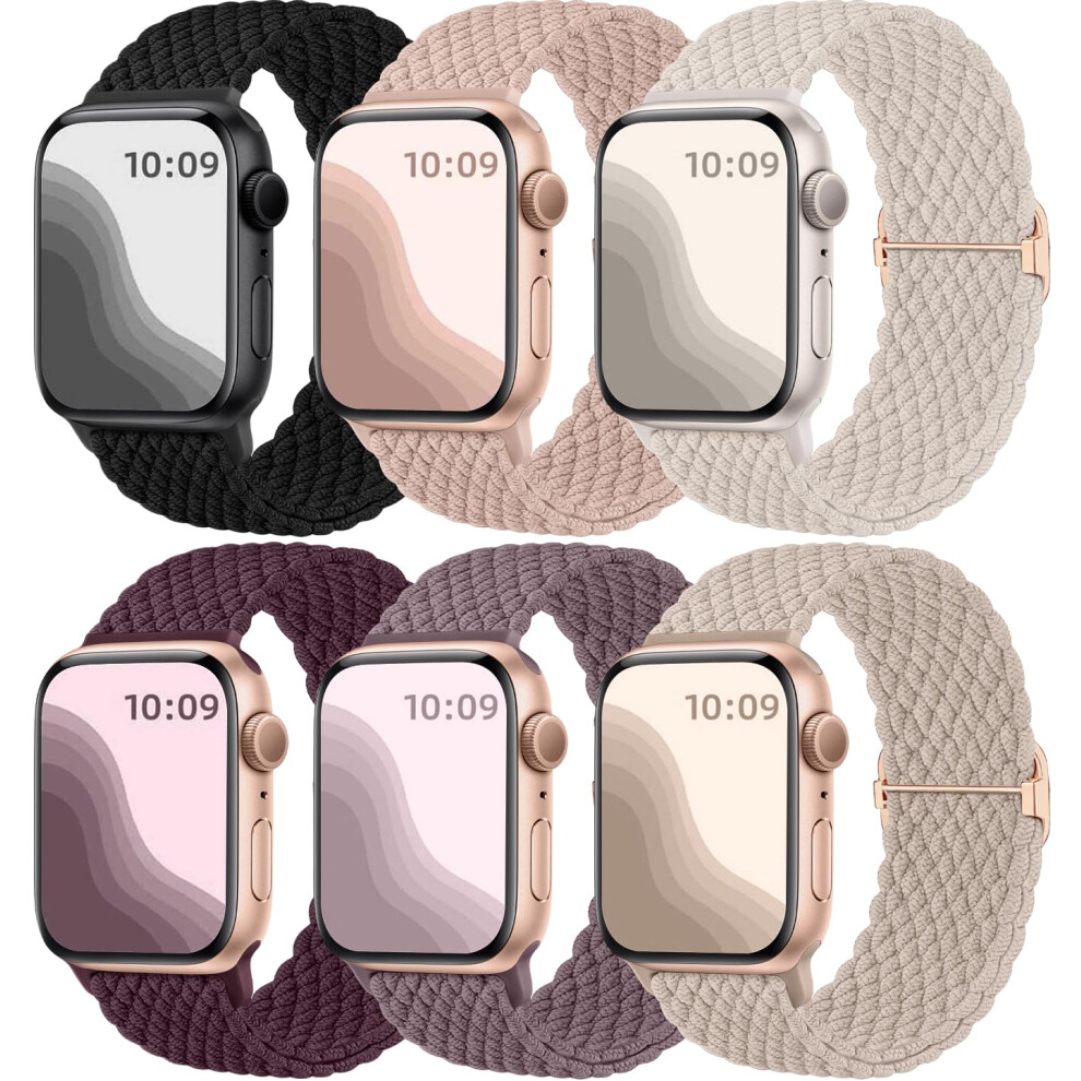Maledan 6 Pack Braided Solo Loop Compatible With Apple Watch Straps 40Mm 38Mm 41Mm 42Mm For Women Men, Adjustable Nylon Stretchy Elastic Sport Band 5051222407691