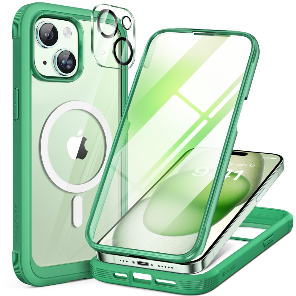 Miracase Magnetic Case For Iphone 15 Case 6.1-Inch, Full Body Bumper Clear Back Cover Compatible With Magsafe And Built-In 9H Tempered Glass Screen 5051222408797