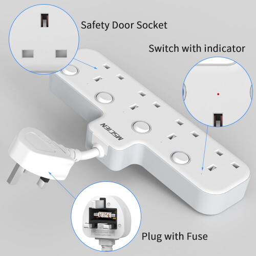 Mscien Hanging Plug Extension Socket, Multi Plug with Switches 4 Way Plug Adapter,Multi Plug Adaptor Wall Socket Extender for Home, Office, Multiplug 2