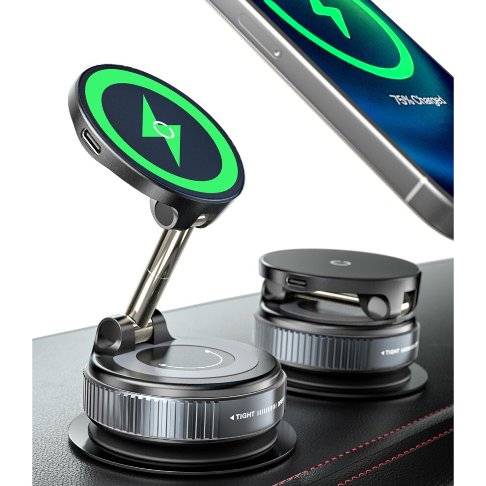 Alafly 15W Wireless Charger Magnetic Car Phone Holder [Vacuum Suction Cup] 360? Adjustable & Foldable Car Mount Charger For Dashboard/Windshield 5051222406649