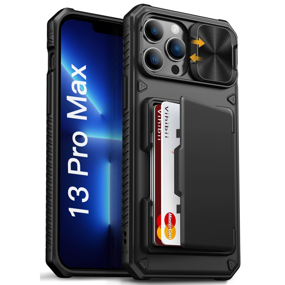 Vihibii For Iphone 13 Pro Max/Iphone 12 Pro Max Case With Card Holder (4 Cards) [Rfid Blocking] & Slide Camera Cover, Military Grade Drop Protection, 5051222408575
