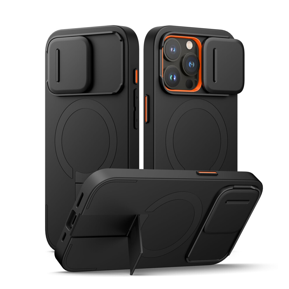 Suritch Magnetic Case Compatible With Iphone 15 Pro, Shockproof Protective Cover With Slide Camera Cover And Adjustable Kickstand(Black) Black 5051222408018
