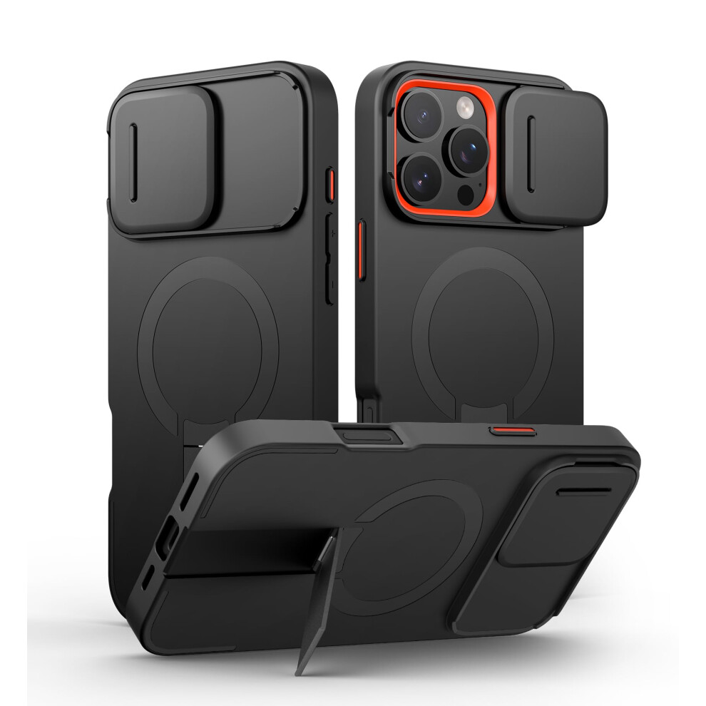 Suritch Magnetic Case Compatible With Iphone 16 Pro Max, Shockproof Protective Cover With Slide Camera Cover And Adjustable Kickstand(Black) Black 5051222405185