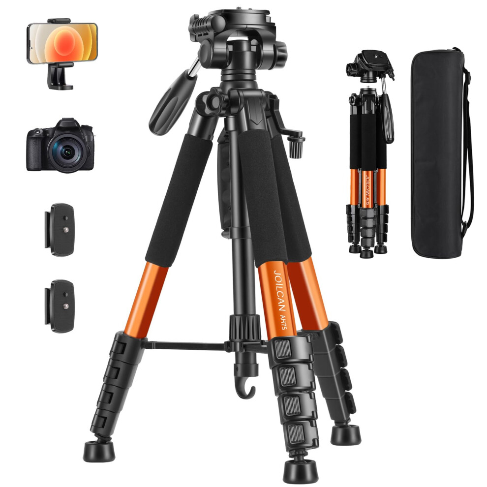 Joilcan 74"/188Cm Camera Tripod, Aluminum Outdoor Lightweight Camera Tripod Stand For Dslr/Canon/Nikon/Video Photography, Compact Travel Tripods With 5051222411391