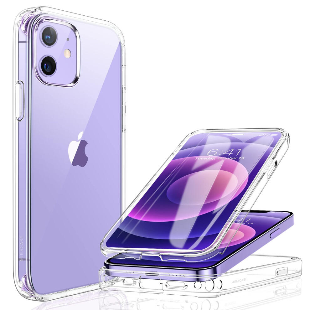 Miracase Compatible With Iphone 12/12 Pro Case 6.1 Inch, [Built-In Glass Screen Protector] Full Body Rubber Bumper Case Cover (Clear) 5051222413777
