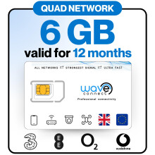 Wave Connect Quad Network Data Only SIM Card, Three, EE, O2, Vodafone, 4G LTE + 5G Prepaid, Activates On First Use, Includes UK, Ireland, EU, For