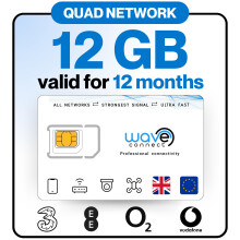 Wave Connect Quad Network Data Only SIM Card, Three, EE, O2, Vodafone, 4G LTE + 5G Prepaid, Activates On First Use, Includes UK, Ireland, EU, For