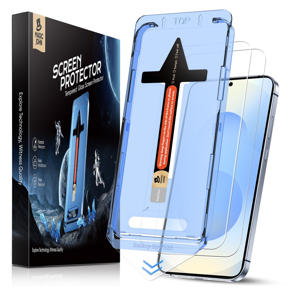 Magic John 2 Pack For Samsung Galaxy S25/S24 6.2 Inch Tempered Glass Screen Protector, Auto Dust-Elimination Installation, Bubble Free, Hd Clear, Easy 5051222410035