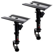 Desktop Speaker Stands Pair, Clamp-on Monitor Speaker Stand Riser Set of 2, 17 x 20 cm Metal Tray, Adjustable -10? to +10? Tilt Angle, Ideal for 3 to