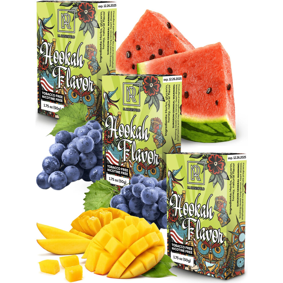 M. Rosenfeld Shisha Flavours Set - 3 X 50 G Shisha Flavors For Your Hookah Bowl - Try These Tobacco Free Hookah Flavors Nicotine Free (Mango | Sweet Watermelon |