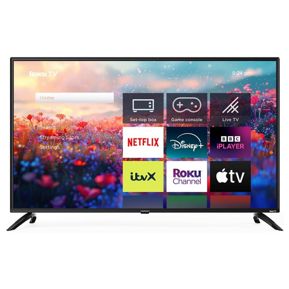 Veltech 32 Inch Smart Roku Tv -Bezel Design, Led Hd, Freeview, Netflix, Apple Tv+, Bbc Iplayer, Dolby Audio, Triple Hdmi, Hdr 10 - Ideal Small Light 5051222412886