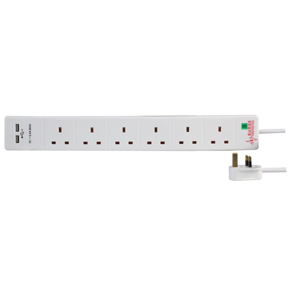 Pro Elec Pel00115 6 Gang Surge Protected Extension Lead With 2 X 2.4 V Usb Charging Sockets, 5 M 5051222417911