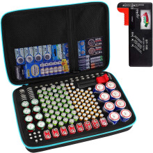 Battery Organiser Storage Box with Battery Tester (BT168), Case Bag Holder fits for 200+ Batteries AA AAA AAAA 9V C D Lithium 3V LR44 1.5V(Not