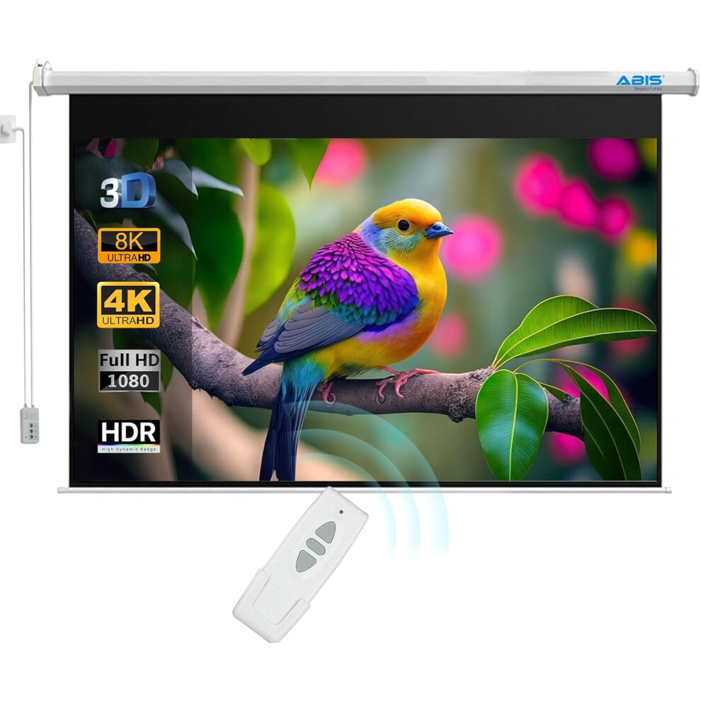 Abis 84" Diagonal Electric Motorised Projector Screen, 2.15M Wide | 16:9 Native Aspect Ratio | Supports Fhd, 2K, 4K, 8K | Ideal For Home Cinema, 5051222415689