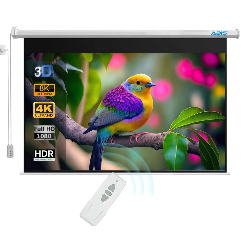 Abis 120" Electric Motorised Projector Screen | Native 16:9 Aspect Ratio Resolution Fhd, 2K To 8K | Perfect For Meeting, School, Home, Theatre, Cinema 5051222415559