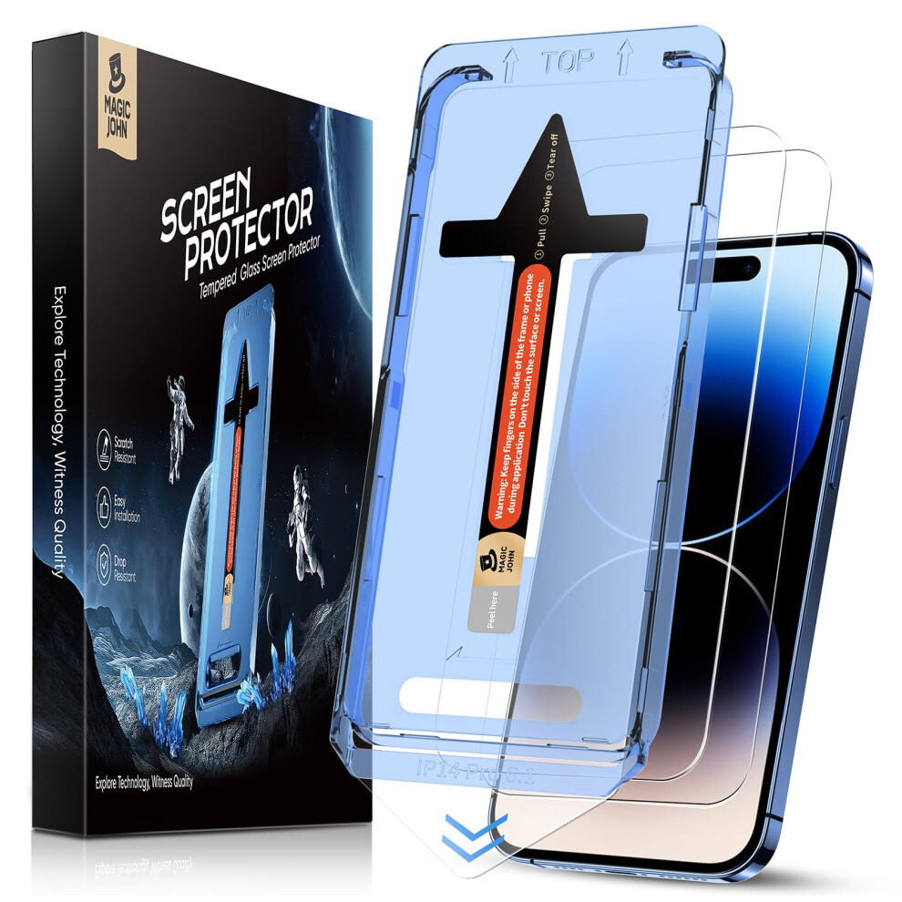 Magic John 2 Pack For Iphone 14 Pro 6.1 Inch Tempered Glass Screen Protector, Auto Dust-Elimination Installation, Bubble Free, Dynamic Island 5051122417561