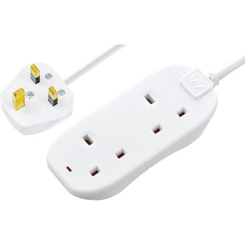 Masterplug Two Socket Double Extension Lead, 10 Metre Cable, Power LED Indicator, Unswitched, 2-Way Plug Extension Cable, Power Strip, Basic Power,
