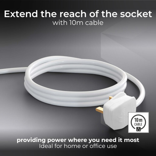 Masterplug Two Socket Double Extension Lead, 10 Metre Cable, Power LED Indicator, Unswitched, 2-Way Plug Extension Cable, Power Strip, Basic Power, 2