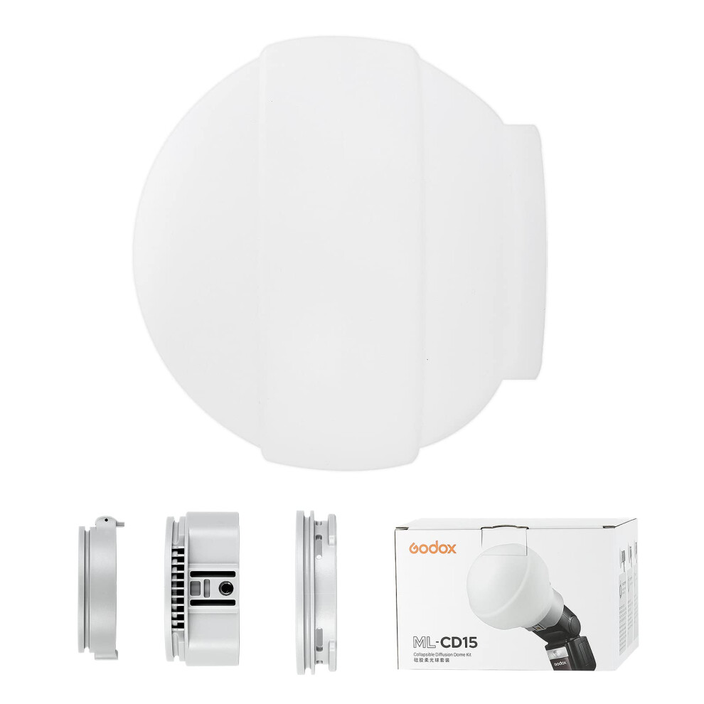 Godox Ml-Cd15 Foldable Dome Diffuser Kit With 3 Adapters For Ml30 Ml30bi Ml60 Ml60bi & Ad100pro Ad200 Ad200pro & V1 V860iii V860ii V850iii