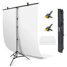 EMART White Backdrop with Stand, 1.5x2.0m(5x7ft) White Screen Photography Backdrop with 1.5x 2.6m(5x 8.5ft) T-Shape Background Support, Photo Studio