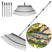 Heavy Duty Leaf Rake with Adjustable 72 Inch Handle, 18 Inch Wide Head and 25 Metal Tines for Yard Cleanup