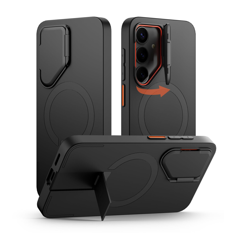 Suritch Magnetic Case Compatible With Samsung Galaxy S25, With Camera Cover & Adjustable Metal Kickstand Shockproof Bumper Case Slim Protective Cover 5051222423318