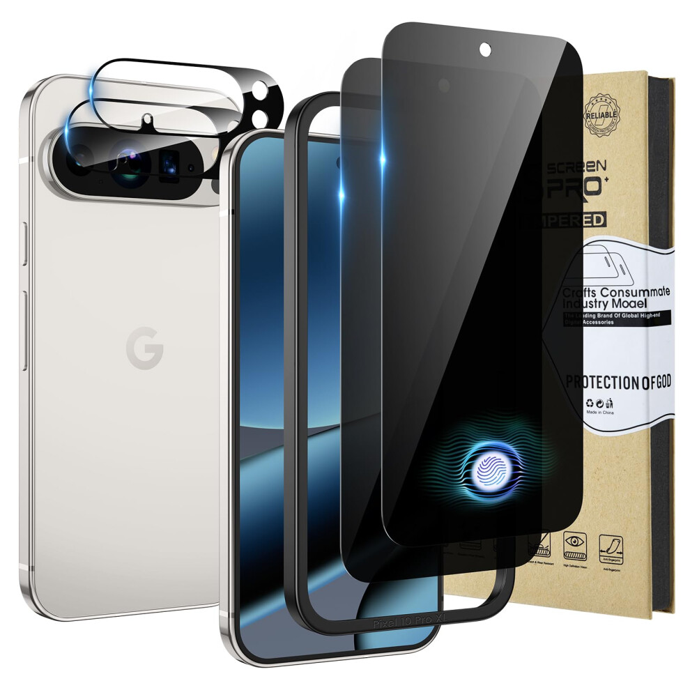 Hweggo Privacy Screen Protector For Google Pixel 10 Pro Xl With Camera Lens Protector,Tempered Glass Film,9H Hardness Hd,Support Fingerprint 5051222423233