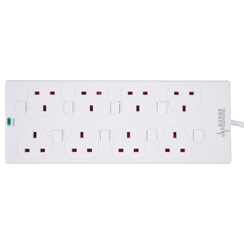 Pro-Elec 8 Way Surge Protected 2M Extension Lead Switched Neon 8 Gang 5051222428313