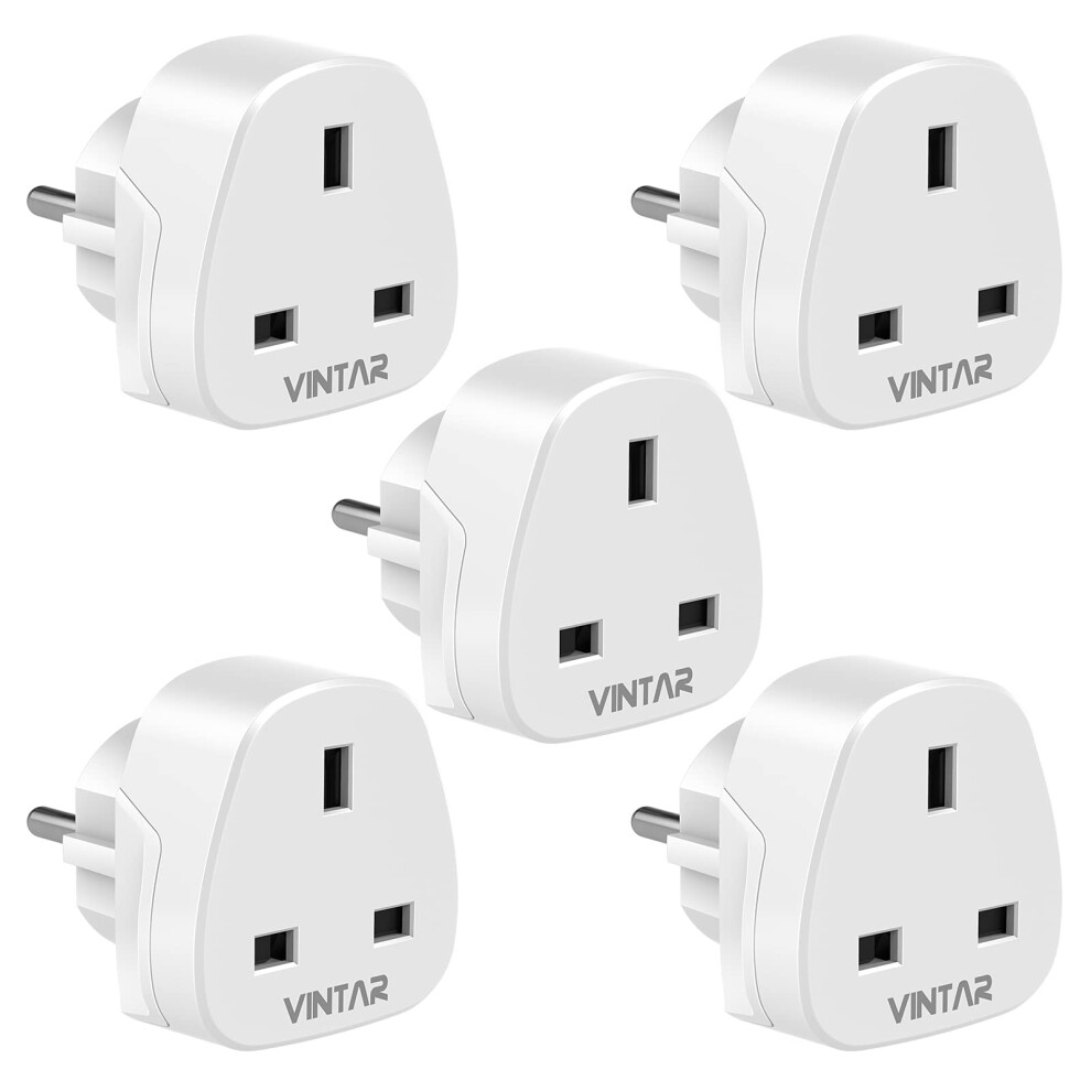 Vintar Uk To European Plug Adapter,Grounded 3 Pin To 2 Pin Eu Euro Europe Schuko Travel Adaptor For France Germany Spain Turkey Greece Russia And 5051222429334