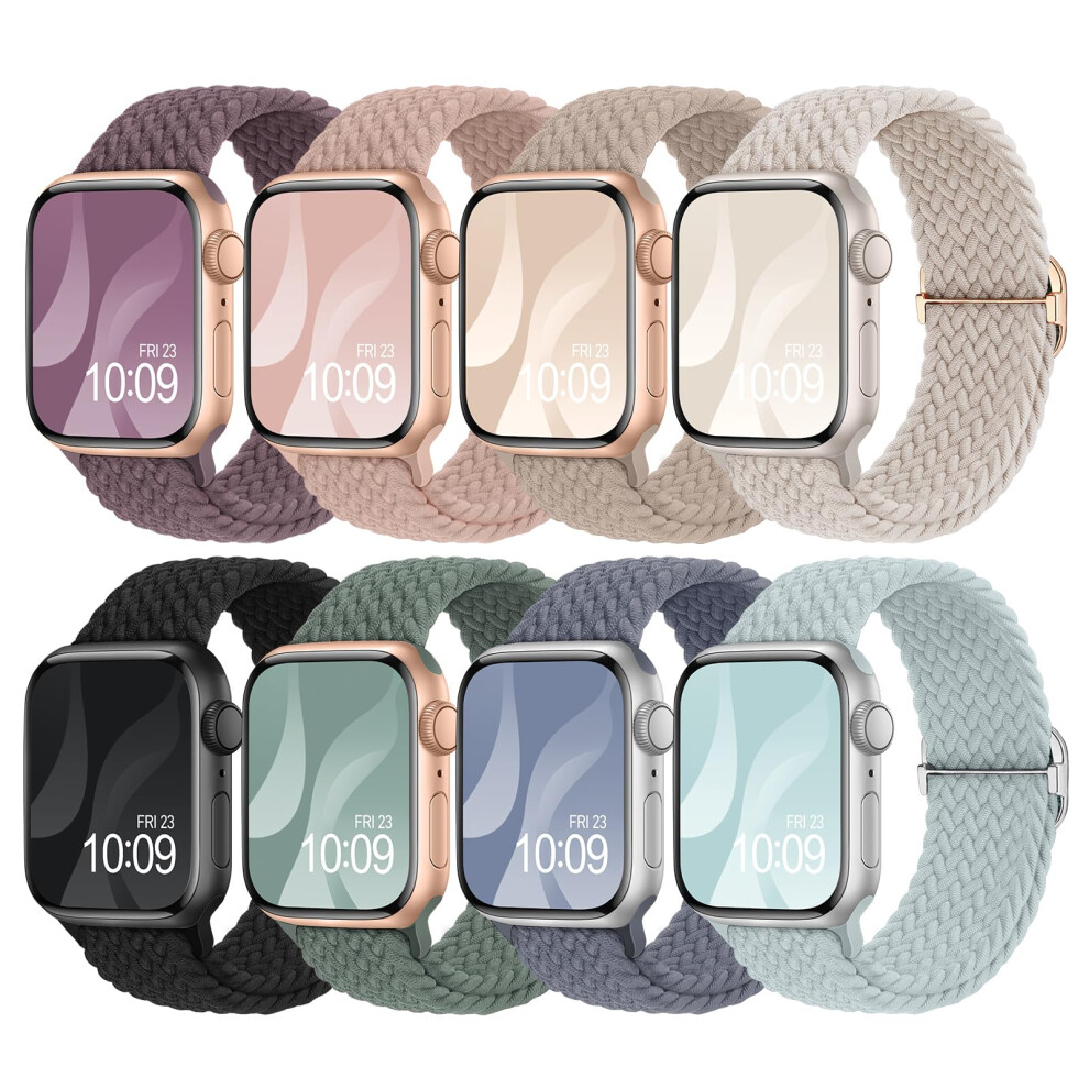 Superuper 8 Pack Braided Loop Compatible For Apple Watch Straps 40Mm 41Mm 46Mm 45Mm 40Mm 44Mm 42Mm 38Mm 49Mm For Women Men, Stretchy Elastic Sport 5051222428047