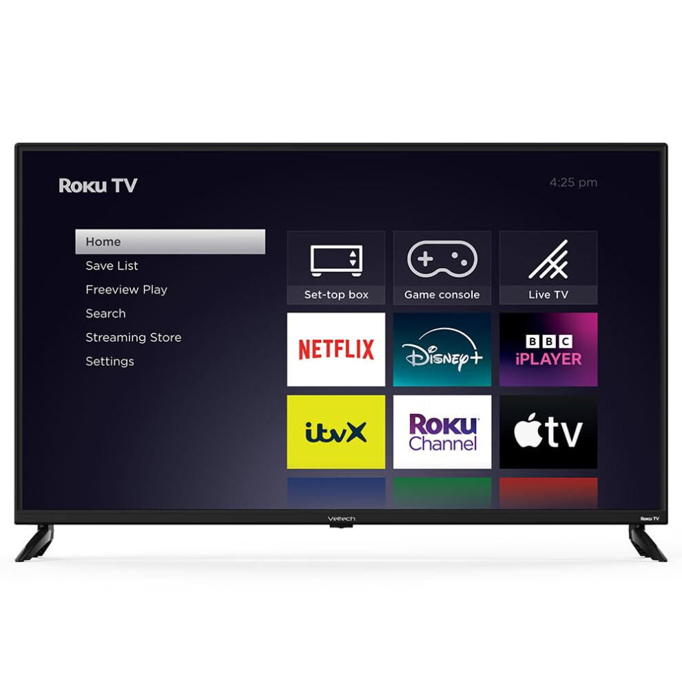 Veltech 43 Inch Smart Tv 4K ? Uhd Roku Tv With Freeview, Netflix, Apple Tv+, Bbc Iplayer, Hdr, Dolby Audio, Voice Control, Hdmi, Usb ? Smart Tv For 5051222425824