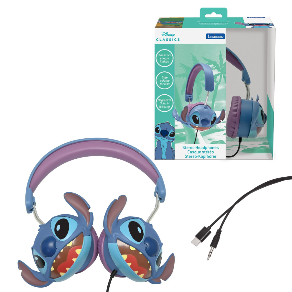 Lexibook, Disney Stitch, Stitch 3D Wired Stereo Headphones, Foldable, Limited Sound Power, Hp015d 5051222430941