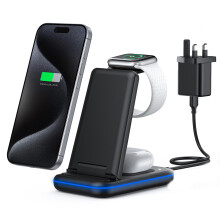 TECKNET 3 in 1 Wireless Charging Station,Fast Wireless Charger Stand for iPhone 17/16/15/14/13/12 or Samsung, Apple Watch & AirPods with 18W UK