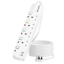 3M Extension Lead with USB Slots, 4 Way Extension Lead with USB C Port(PD 20W) and 2 USB A Ports, Extension Lead with Switches(13A/3250W), Extension