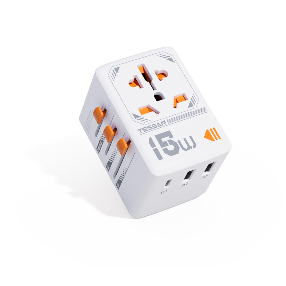 Universal Travel Adapter Worldwide, Tessan International Plug Adaptor With 1 Usb C And 2 Usb A Ports, Universal Power Adapter For Uk To Europe Us 5051222433102