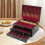 Wooden Silverware Organizer with Handle, Three Layer Flatware Storage Box with Red Felt Lining 2
