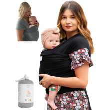 UK Brand - Baby Sling Carrier Wrap, Newborn to 35lbs, Organic Cotton, Small/Medium or Plus Size, Black or Grey, Safety Tested