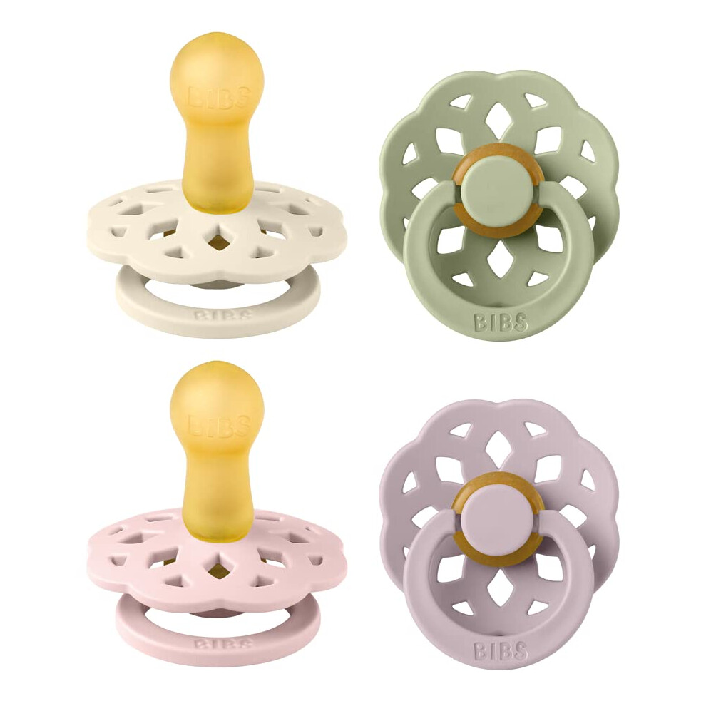 Bibs Boheme Soother 4-Pack. Bpa Free Dummy Pacifier, Round Nipple. Natural Rubber Latex, Made In Denmark. 6-18 Months (Pack Of 4), Dusky Lilac Mix