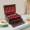 Wooden Silverware Organizer with Handle, Three Layer Flatware Storage Box with Red Felt Lining 4