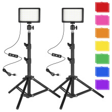 LED Photo Video Light 2-Pack, Ci-Fotto Dimmable 5600K USB LED Continuous Light Photography Light with Tripods and Color Filters for Photo Studios,