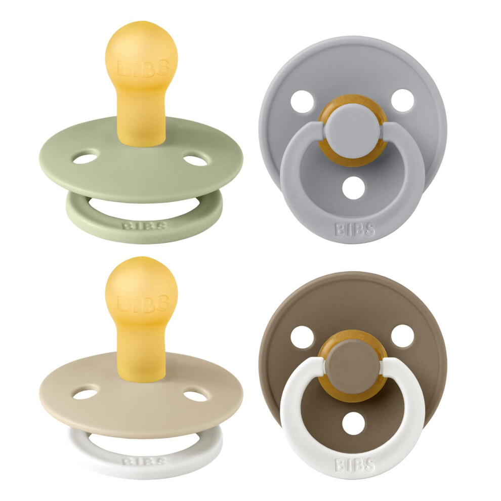 Dummies Colour 4-Pack, Bpa Free Dummy Pacifier, Round Nipple Soothers, Natural Rubber Latex, Made In Denmark. 0-6 Months (Pack Of 4), Vanilla Bibs