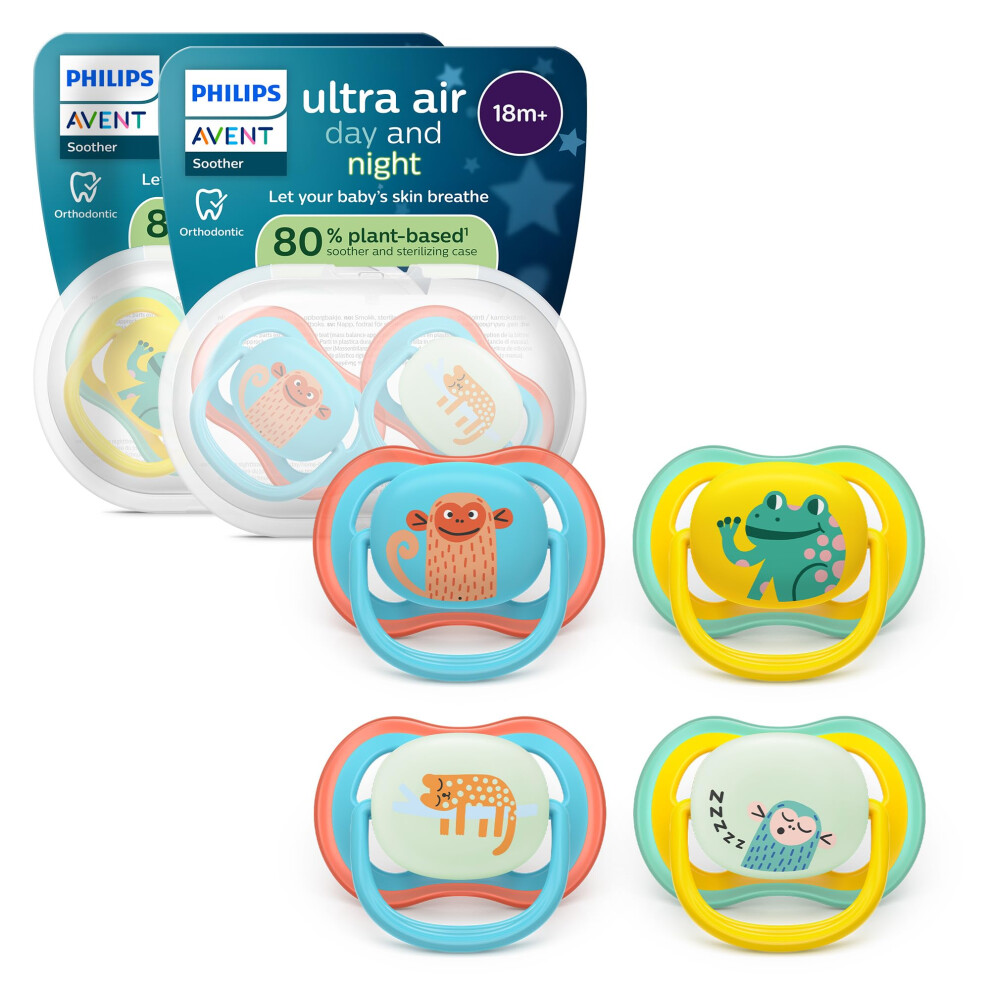 Avent Dark Philips Ultra Air Day & Night Soothers - Orthodontic Design, For Babies 18 Months+, Glow-In-The- Version, Extra-Firm Symmetrical Teat,